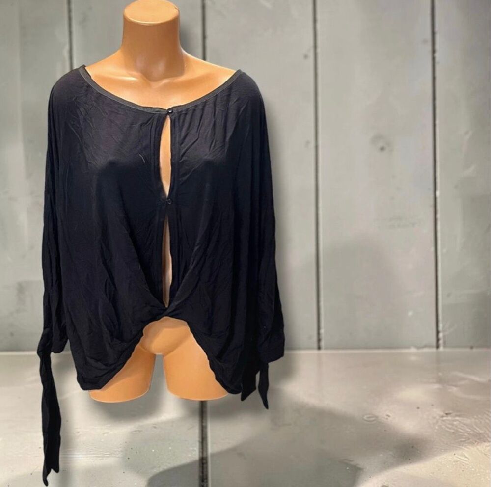 👓 Free People Keepin On Black Cutout Oversized Tie Sleeve Top Size Large